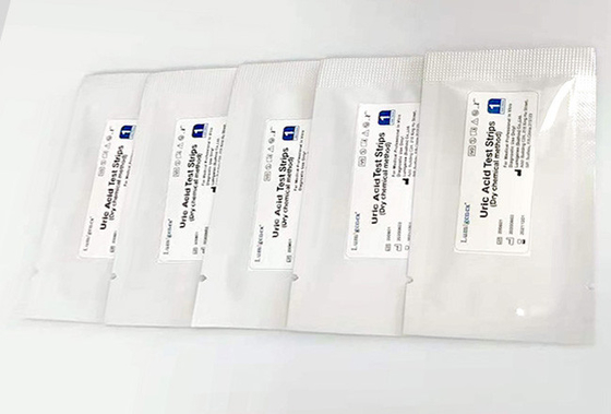 แถบทดสอบกรดยูริกที่ผ่านการรับรอง ISO13485 เคมีแห้ง 4 นาที